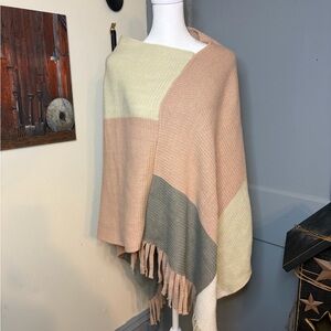 Chic Color Block Cape with Fringe